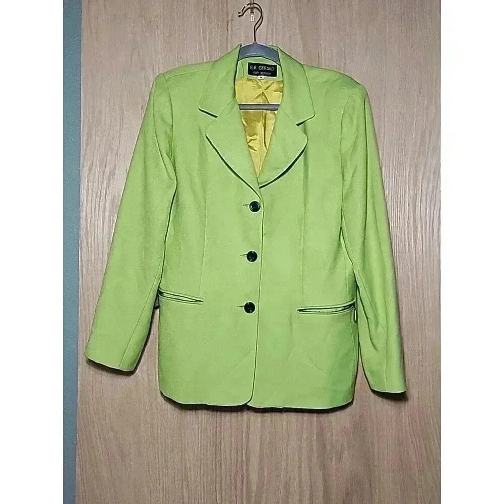 Womens Vintage E. R. Gerard Blazer Size 14 Neon Green Lime Barbie Jacket Suit